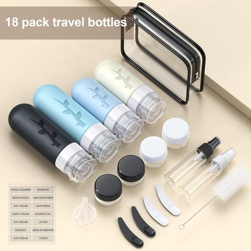 18 Pcs Travel Bottles for Toiletries, Silicone Travel Size Toiletries of Travel Containers Set, Refillable & Leakproof Travel Bottles Kit with TSA Approved Travel Size Bottles (black)
