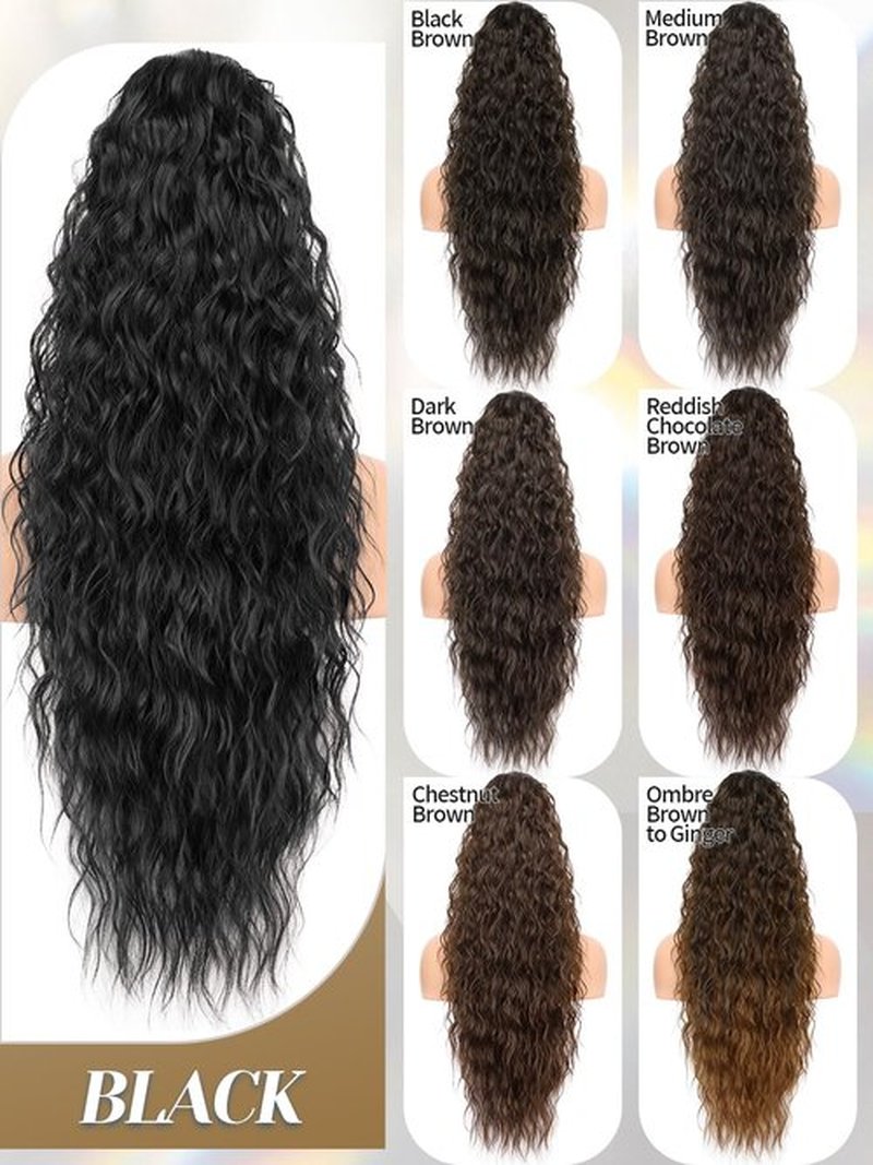 KooKaStyle Ponytail Extension 30 Inch Drawstring Pony Tails Hair Extensions for Women Long Curly Dark Brown Ponytail Synthetic Hairpieces for Daily Use