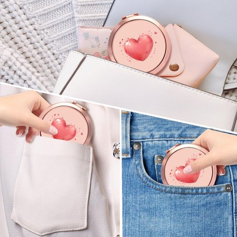 Dynippy Compact Mirror Rose Gold Makeup Mirror Folding Mini Pocket Mirror Portable Hand Mirror Double-Sided 2 x 1x Magnification for Woman Girls (Red Heart Pattern)