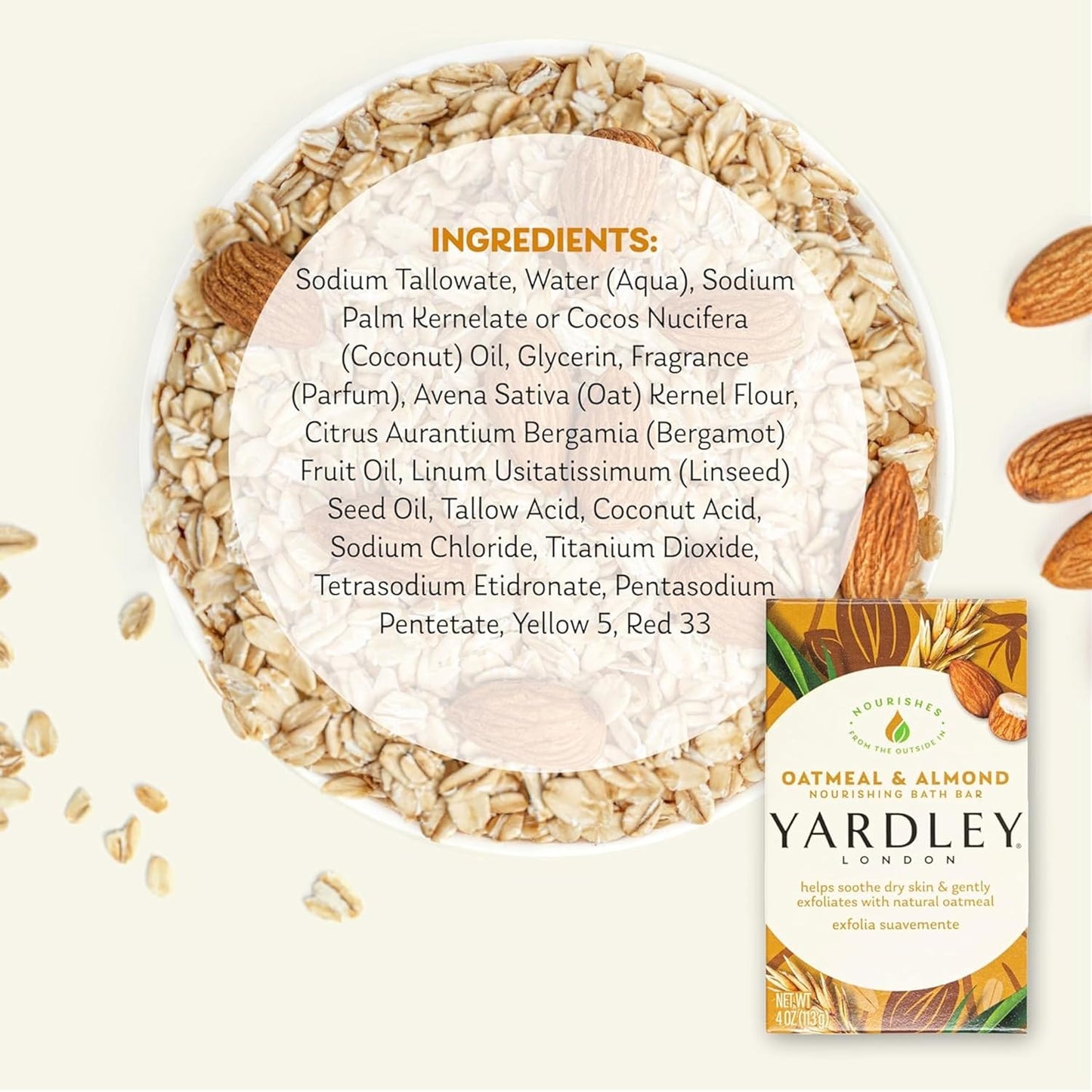 Yardley Oatmeal and Almond Naturally Moisturizing Bath Bar (Pack of 20)
