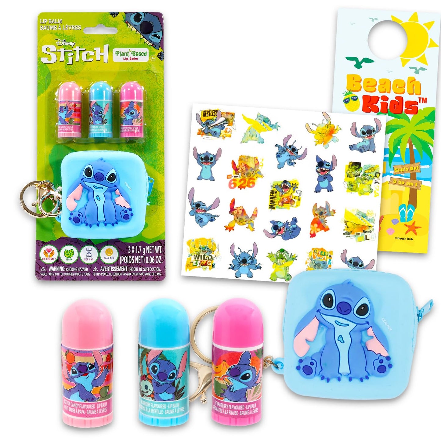 Stitch Lip Balm Tubes and Coin Pouch Set - Bundle with 3 Lip Balm Tubes in Assorted Flavors for Party Favors Plus Coin Purse, Stickers, More | Lilo & Stitch Party Favors