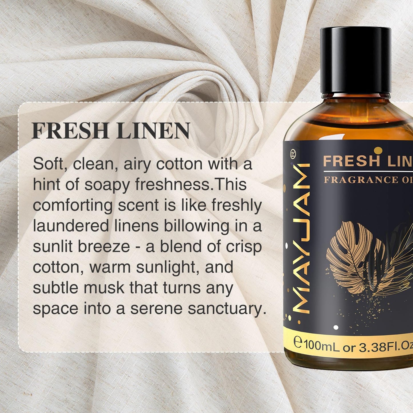 MAYJAM 100ML/3.38FL.OZ Fresh Linen Fragrance Oils with Glass Dropper, Essential Oils for Diffusers for Home, Long Lasting Scented Oils for Diffusers Soap Candle Making