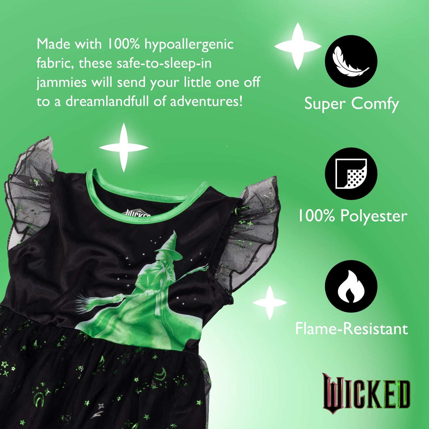 Wicked Girls' Fantasy Gown Nightgown, ELPHABA SILHOUETTE, 4T