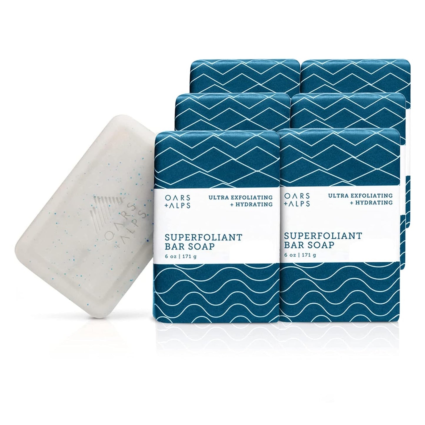 Oars + Alps Blue Charcoal Exfoliating Men's Bar Soap, Dermatologist Tested and Made with Clean Ingredients, Travel Size, 3 Pack, 6 Oz Each