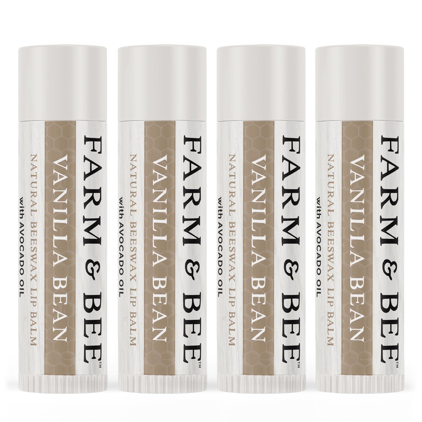 Natural Lip Balm - Organic & Natural Ingredients - Beeswax Based Moisturizing Lip Care Chapstick for Chapped Lips - Great Gift Idea - Farm & Bee - 0.15oz (Pack of 4 - Vanilla Bean)