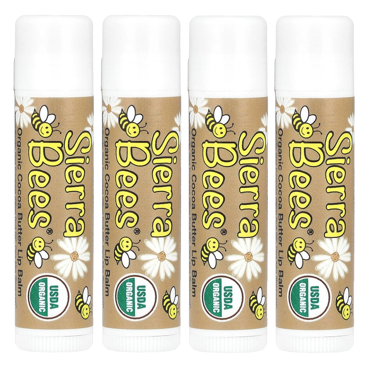 Sierra Bees Organic Lip Balms, Cocoa Butter, 4 Pack, 0.15 oz (4.25 g) Each