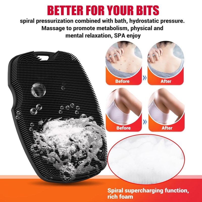 Silicone Body Scrubber - Zinc Infused Exfoliating Shower Brush for Cellulite Reduction | Black