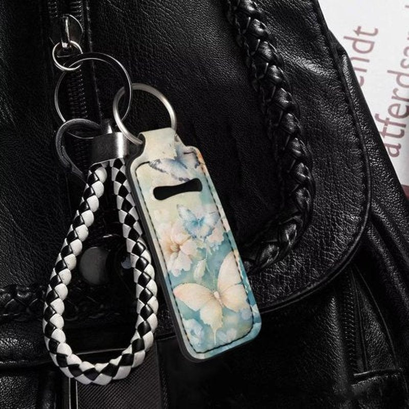 SEANATIVE Butterfly 5 PCS Lipstick Holder Keychain Chapstick Case Keychain Lip Balm Portable Sleeve Organizer Holder Cute Mini Keychain Chapstick Holder for Women