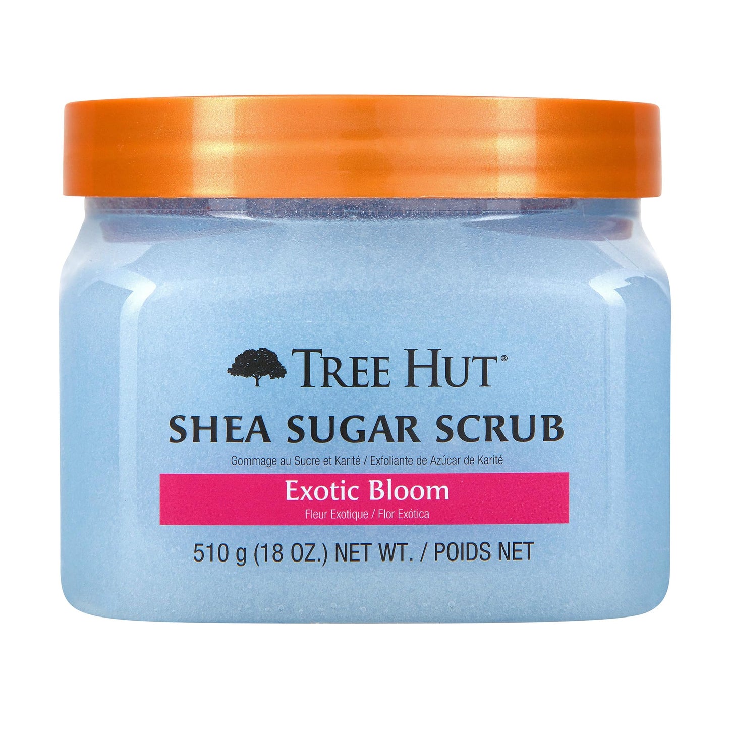 Tree Hut Exotic Bloom Shea Sugar Scrub, Exfoliating, Hydrating & Moisturizing Body Scrub with Shea Butter & Nourishing Essential Oils, Smooth & Soften Skin, 18 oz