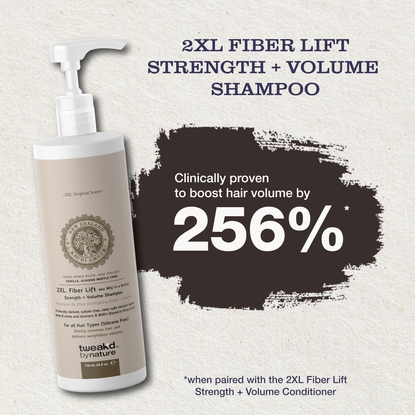 Tweak’d by Nature - 2XL Fiber Lift Strength + Volumizing Shampoo for Women, Almond and Vanilla Body Wash and Hair Shampoo, Sulfate Free, Paraben Free, Non Toxic, Vegan (Vanilla Waffle) (24oz)