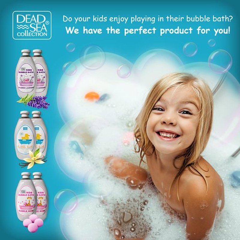 Dead Sea Collection Bubble Bath Kids with Vanilla - Cleansing and Moisturizing Liquid Bubble Bath - Sweet Almond Oil and Pure Dead Sea Minerals - Pack of 2 Large Bottles (67.6 fl.oz)