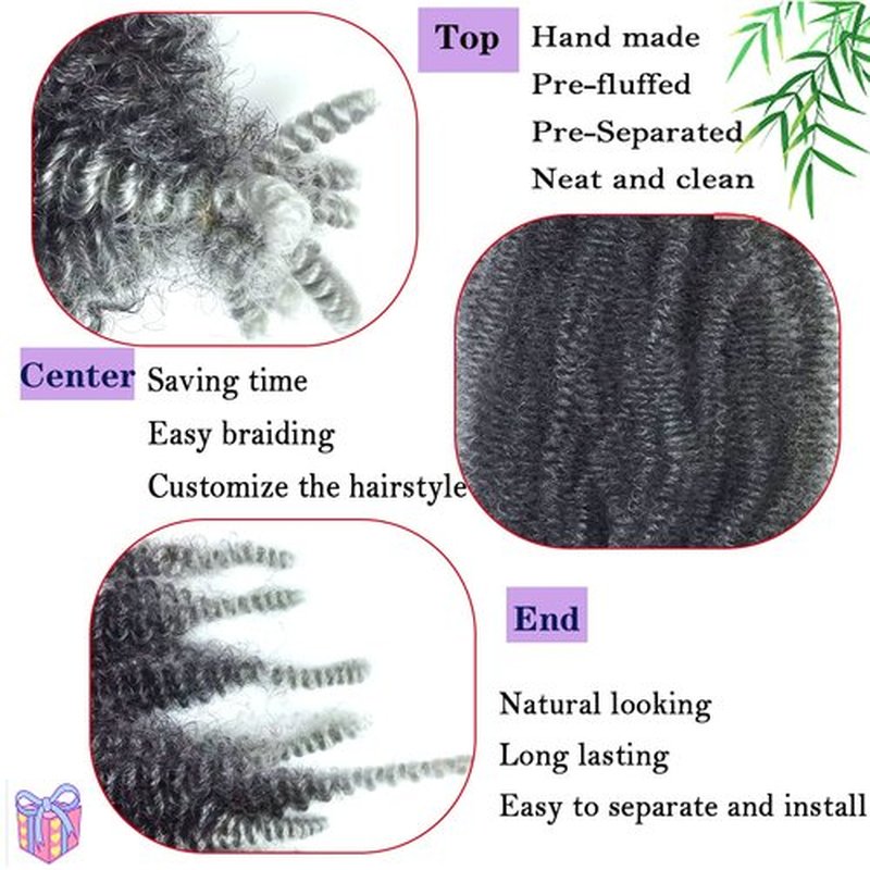 Marley Hair 16 Inch Springy Afro Twist Hair 8 Packs Marley Twist Braiding Hair, Wrapping Hair for Soft Locs Synthetic Crochet Braids Hair Extension for Black Women(16Inch, Tgrey)