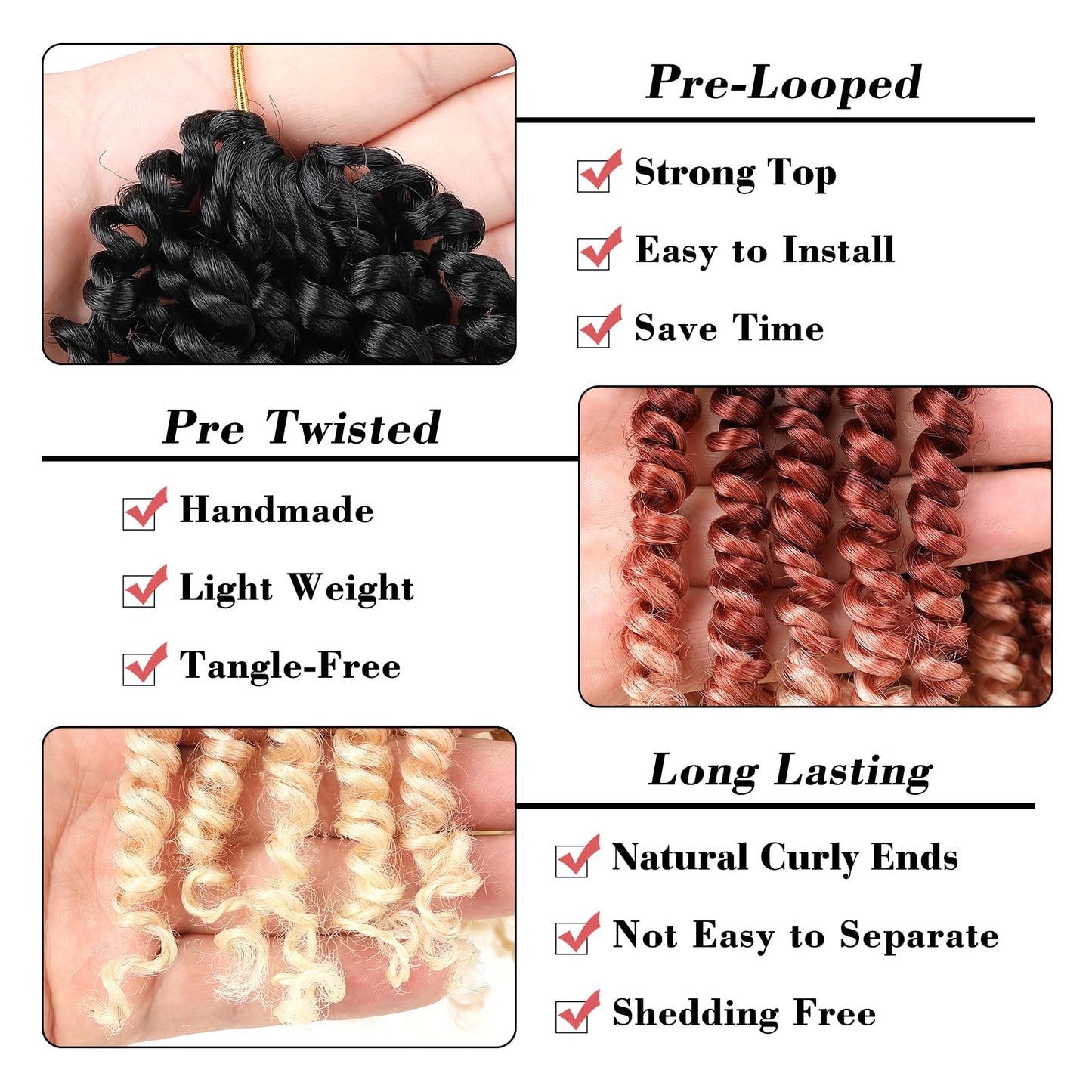 Leeven Passion Twist Hair 8 Packs 8 Inch Pre Twisted Crochet Twist Hair 3 Tone Ombre Blonde Pre Looped Short Curly Bohemian Braids Synthetic Hair Extensions for Black Women 12 Strands/Pack #1B/27/613