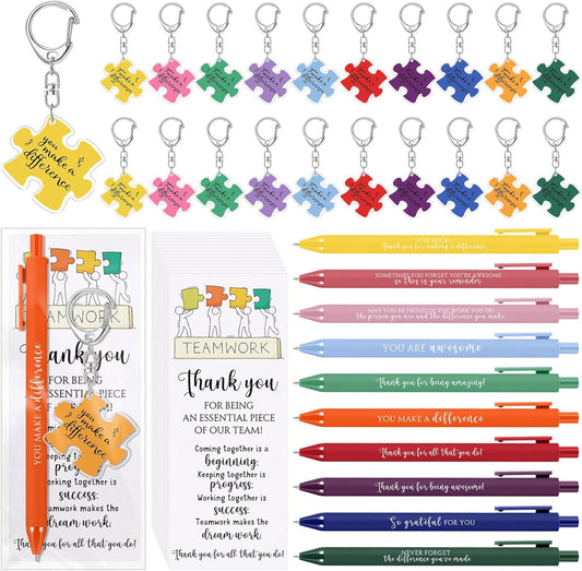 CNA Graduation Gifts - 36 Set Puzzle Keychains & Thank You Pens for Nursing Assistants | Employee Appreciation