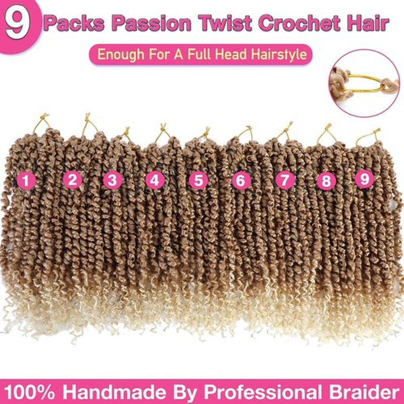 9 Packs Passion Twist Crochet Hair 12 Inch Pre-twisted Passion Twist Hair Pre Looped Crochet Braids Hair for Women Girls(12Inch,27/613)