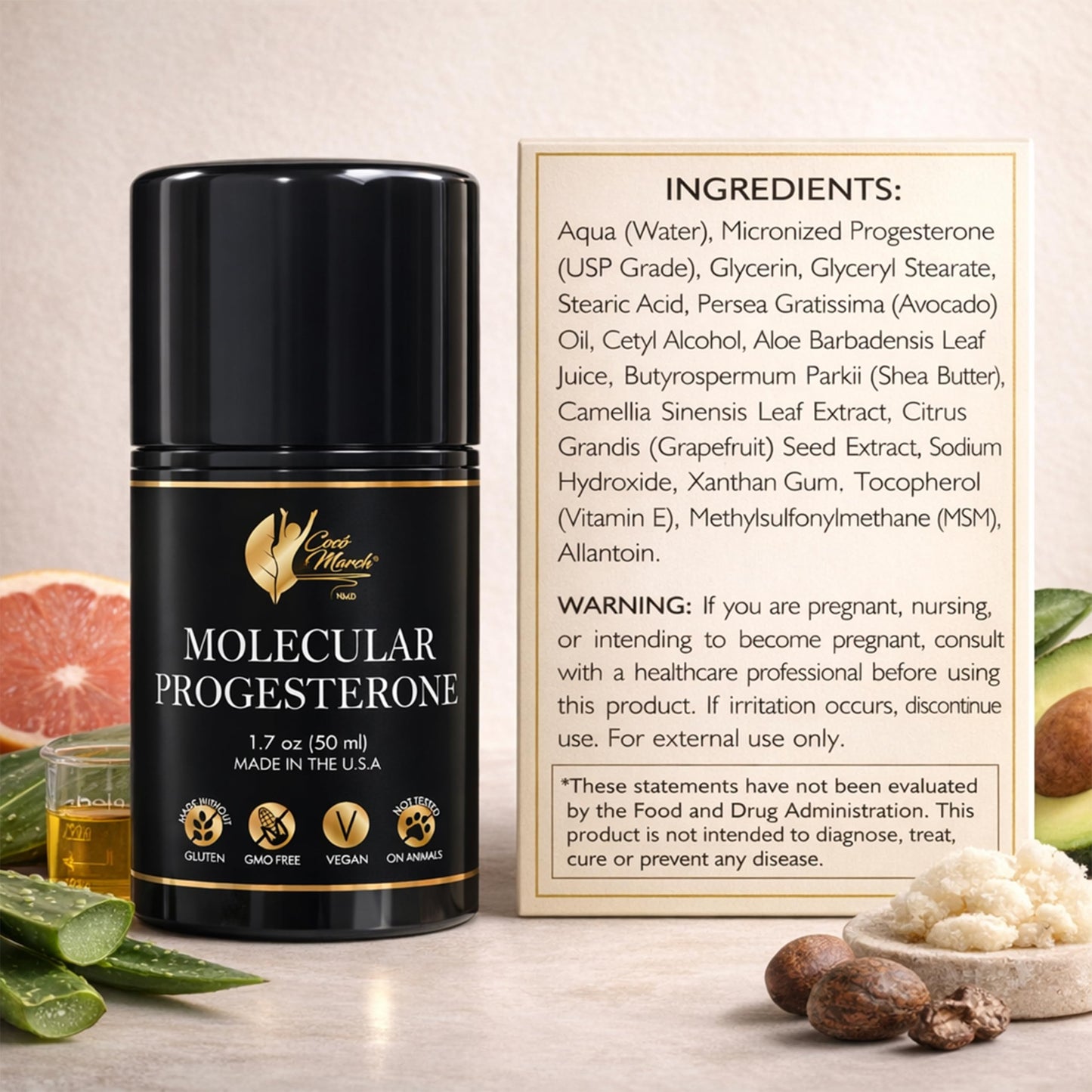 Cocó March Molecular Progesterone Plant-Based Cream – Hormone Balance Support for Women, Clean Formula, Vegan, Gluten Free, GMO Free, Not Tested on Animals – 1.7 oz, 50 ml