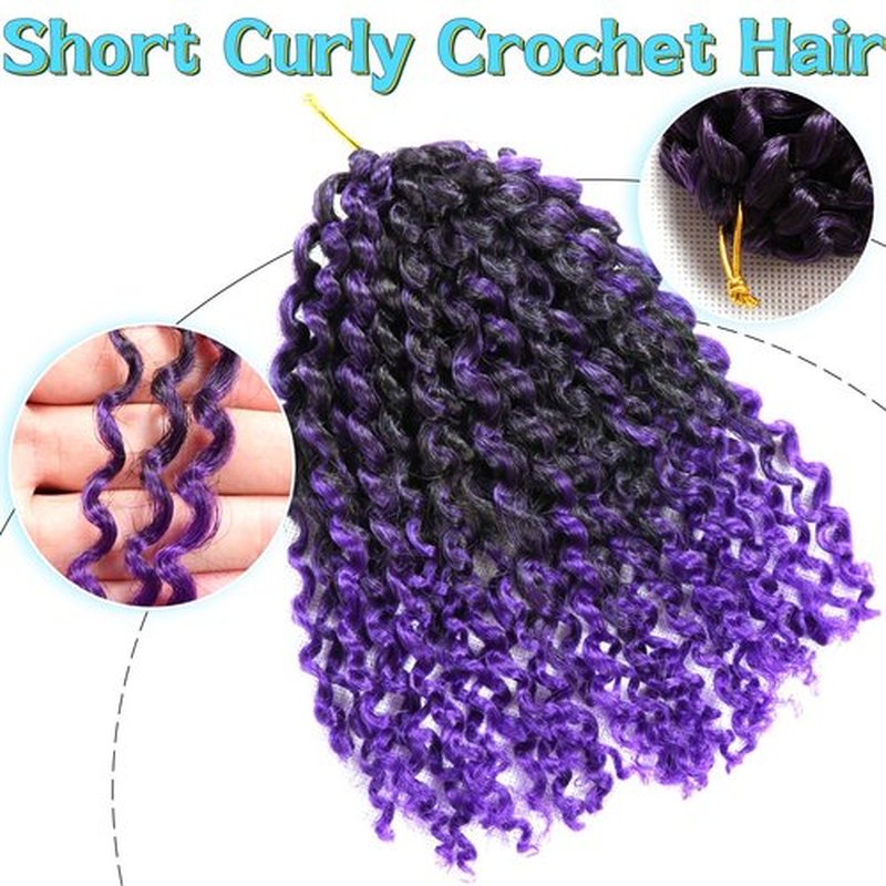 8 Inch Short Passion Twist Hair 6 Bundles Kinky Curly Crochet Hair for Black Women Curly Braiding Hair Crochet Braids Hair (6Bundles8 Inch,1B/Purple#)