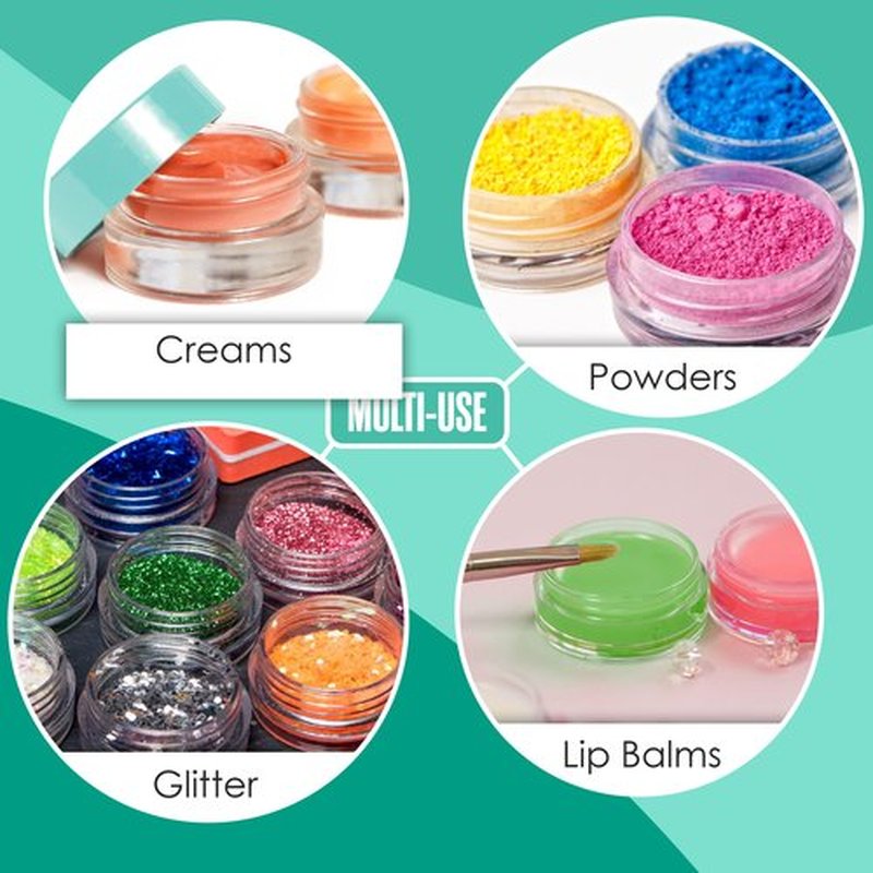 Houseables 3 Gram Jar, 3 ML, Blue, 50 Pk, BPA Free, Cosmetic Sample Empty Container, Plastic, Round Pot, Screw Cap Lid, Small Tiny 3g Bottle, for Make Up, Eye Shadow, Nails, Powder, Paint, Jewelry