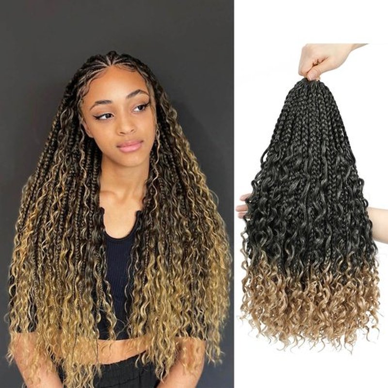 Goddess Box Braids Crochet Hair 14Inch 8PacksPre Looped Boho Box Braids Braiding Hair Curly Ends Bohomian Crochet Box Braids (T/27#, 14 inch)