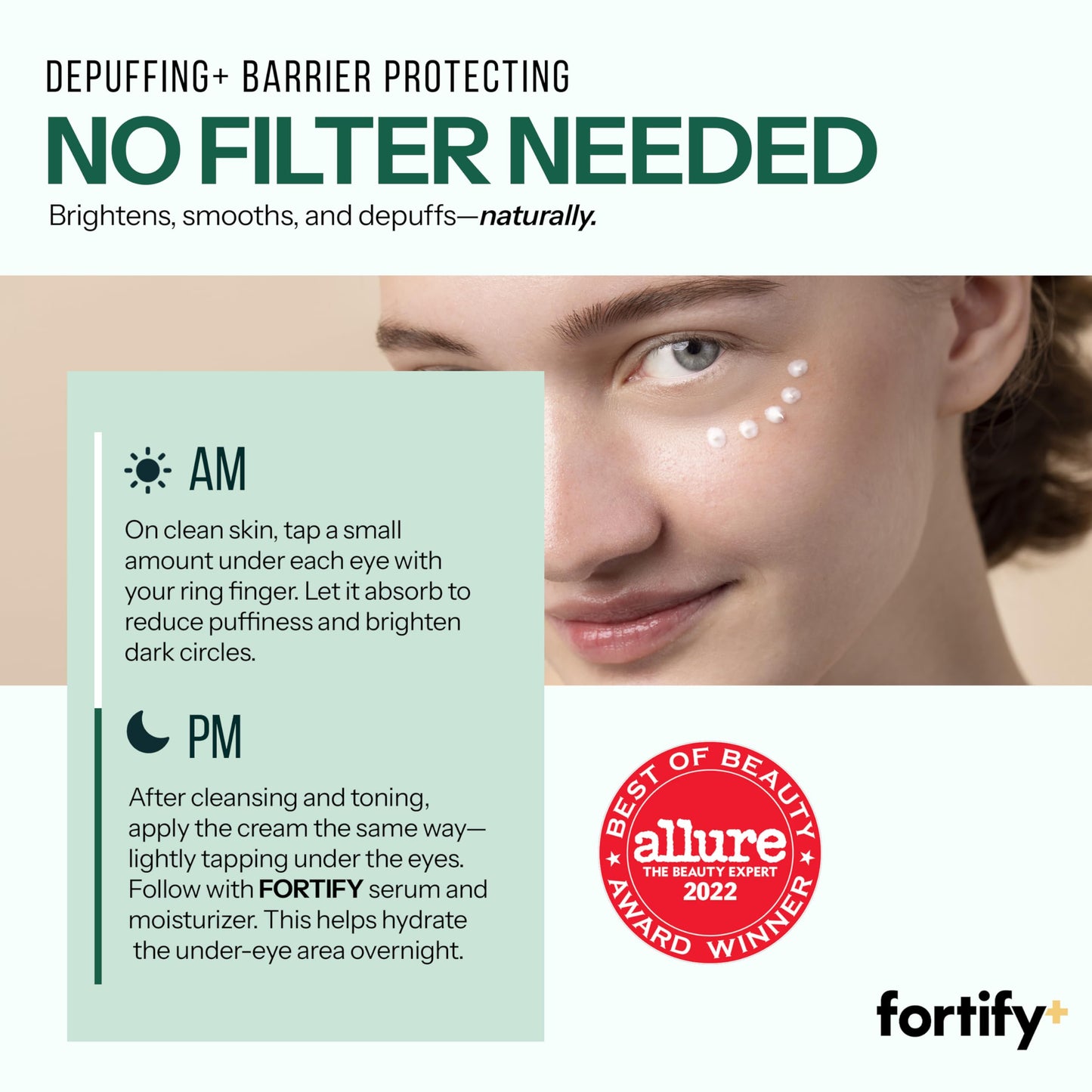 Fortify Skincare Under Eye Cream - Puffy Eyes and Dark Circles Treatment - Peptides, Hyaluronic Acid & Squalane - 3-in-1: Detox, Treat, Boost - Dermatologist Tested - Anti-Aging Korean Skincare - 2 Pk
