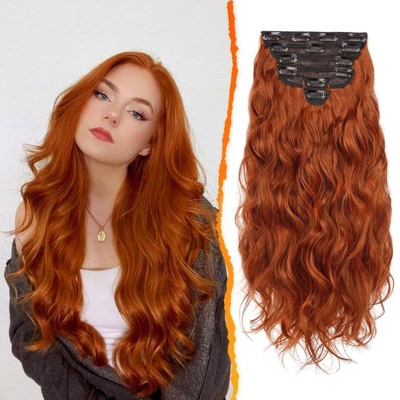 BARSDAR Copper Red Clip in Hair Extensions - 20 Inch Wavy Clip in Hair Extensions for Women - 6PCs Full Head Thick Soft Synthetic Clip in Hairpieces Daily Party Halloween - Copper Red