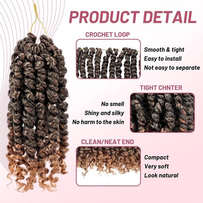 Pre Passion Twist Crochet Hair: Water Wave Pre Looped Crochet Twist Hair 8 Inch Pre Twist Passion Twist Hair 1B/30