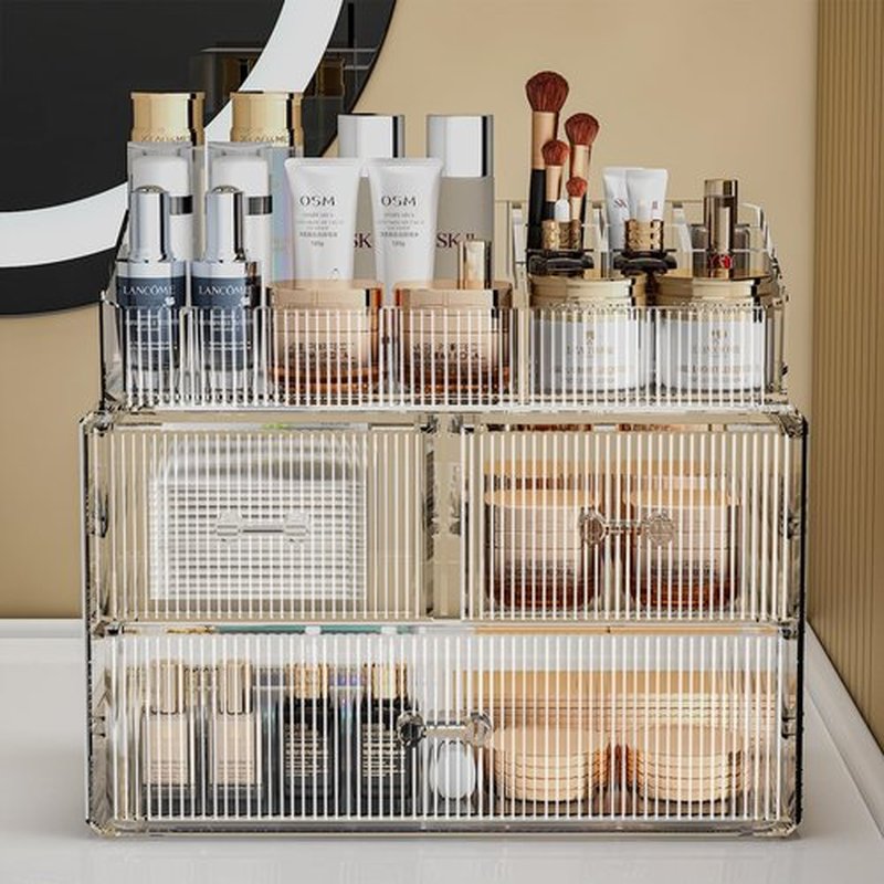 ZHIAI Stackable Storage Drawers, Acrylic Bathroom Counter Organizer Clear Makeup Organizers for Vanity, Kitchen Cabinets, Bathroom, Undersink, Home Organization and Storage (1 Top 3 Drawers)