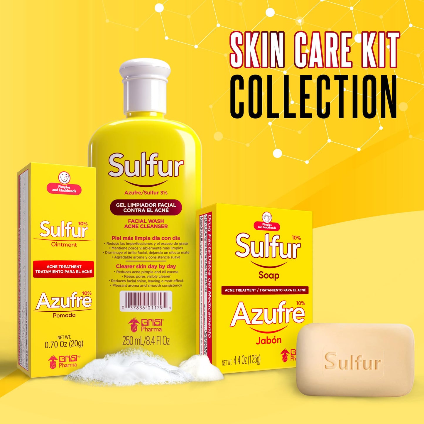 Grisi Sulfur Soap for Acne Treatment, 10% Sulfur Formula, Deep Cleansing Bar for Breakouts and Blackheads, 4.4 oz, 4-Pack