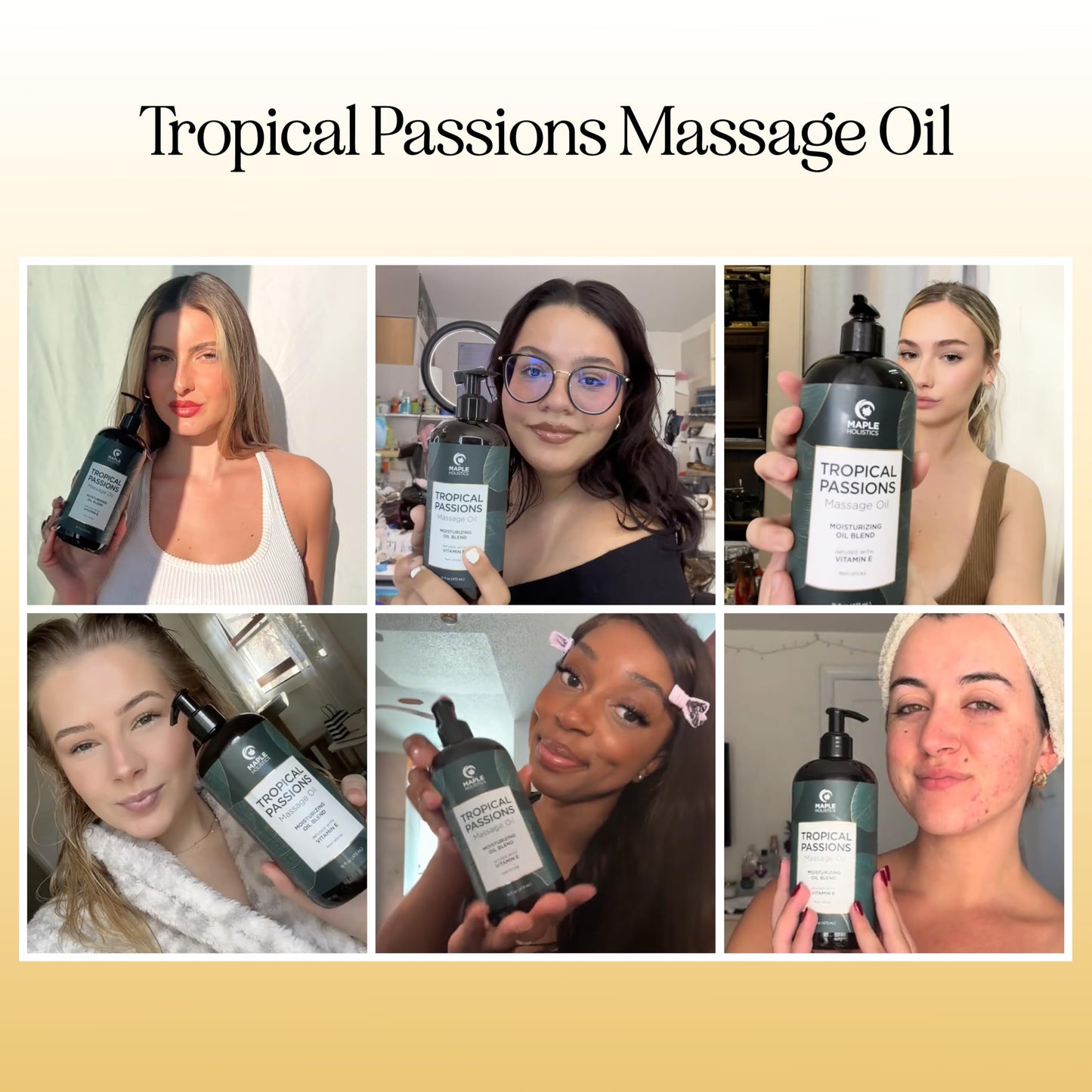 Tropical Massage Oil for Couples Relaxation - Full Body Massage Oil for Date Night with Smooth Gliding Coconut and Sweet Almond Oil with Mango Scent - Non GMO Gluten Free & Vegan (16 Fl Oz)