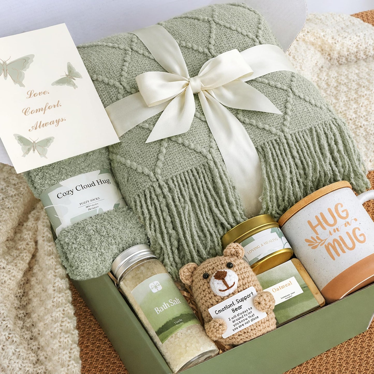 Sympathy Gift Baskets for Loss of Loved One - Bereavement Grief Condolences Gifts for Loss of Mother Father Husband - Miscarriage Care Package Gift Box for Women - Green