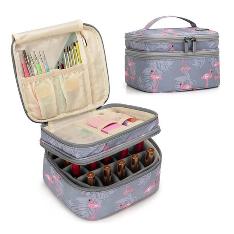 LUXJA Nail Polish Carrying Case - Holds 20 Bottles (15ml - 0.5 fl.oz), Double-layer Organizer for Nail Polish and Manicure Set, Flamingo