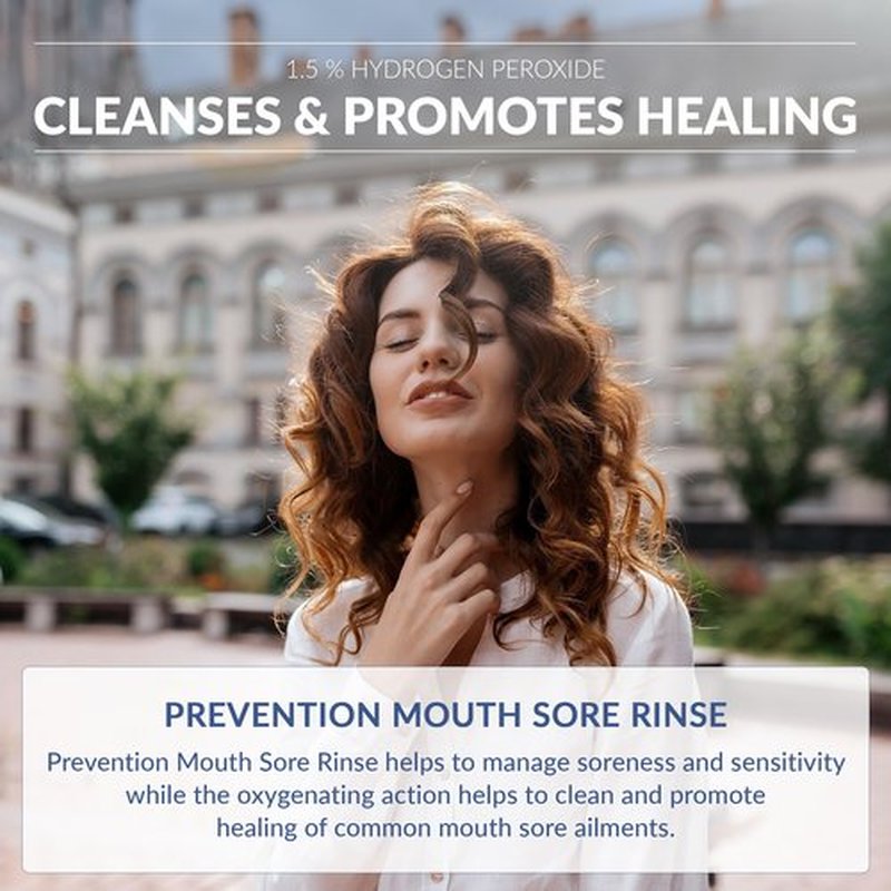 Prevention Mouth Sore Mouth Rinse, Canker Sore Treatment, Oral Pain Relief Mouthwash for Ulcers and Sores, Braces, with Hydrogen Peroxide, Alcohol-Free, Fluoride Free, 16 oz, Soothing Mint, 1 Pack