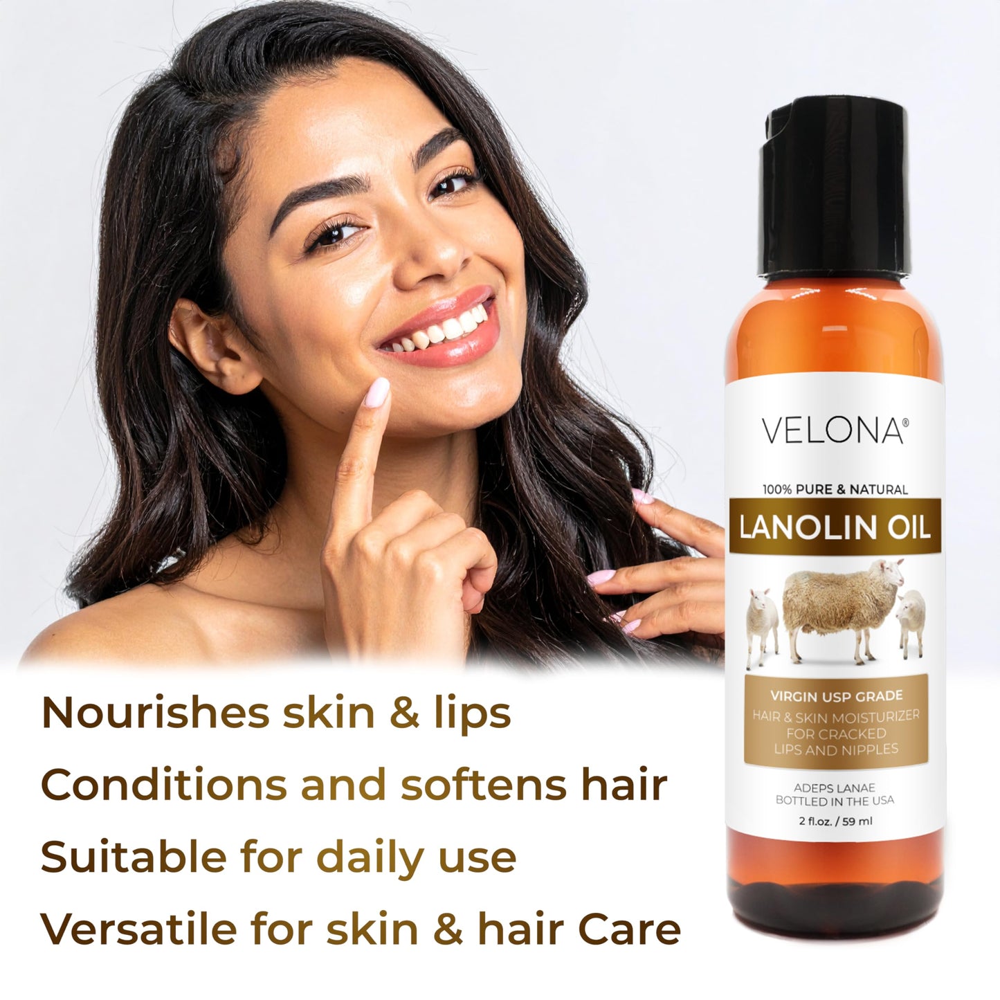 velona Lanolin Oil USP Grade 2 fl oz | 100% Pure and Natural Carrier Oil | Refined, Cold pressed | Skin, Hair, Body & Face Moisturizing | Use Today - Enjoy Results