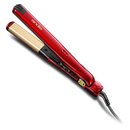 Andis 67695 Professional Curved Edge, 1-inch 450ºF High Heat Tourmaline Nano-Ceramic Hair Flat Iron with Dual Voltage and Auto Shut-Off - Frizz-Free Ceramic Hair Straightener - Black/Gold