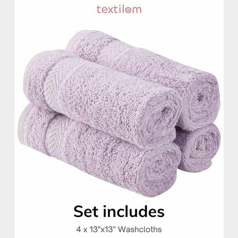 TEXTILOM Washcloths for Body and Face – Hotel and Spa Quality & Soft & Absorbent & Quick Dry Wash Cloths for Your Body – 100% Turkish Cotton Wash Clothes Towel Set of 4 (13 x 13 inches) - Lilac
