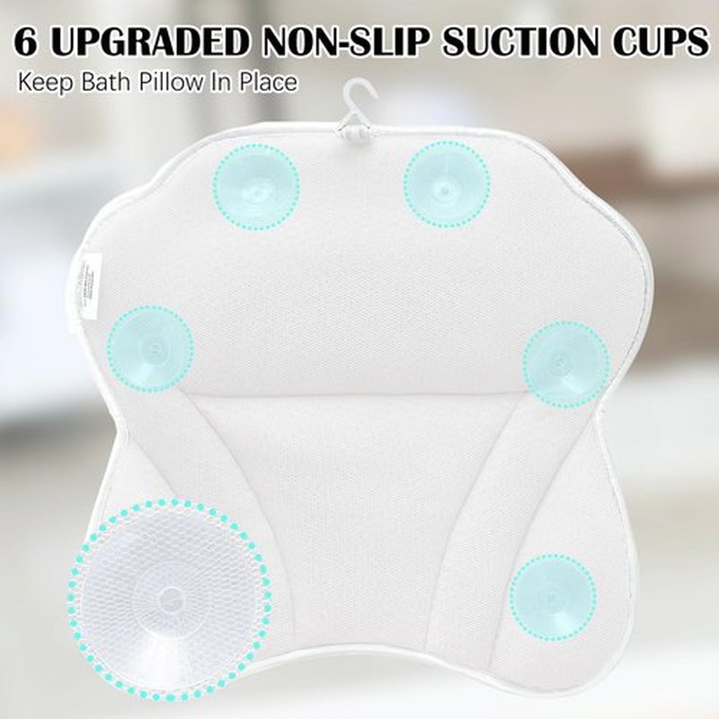 Bath Pillow Luxury Bathtub Pillow, 4D Bath Tub Pillows for Head, Neck and Back Support, Tub Pillow for Bathtub with 6 Non-Slip Suction Cups, Relaxing Bath Accessories Spa Gifts