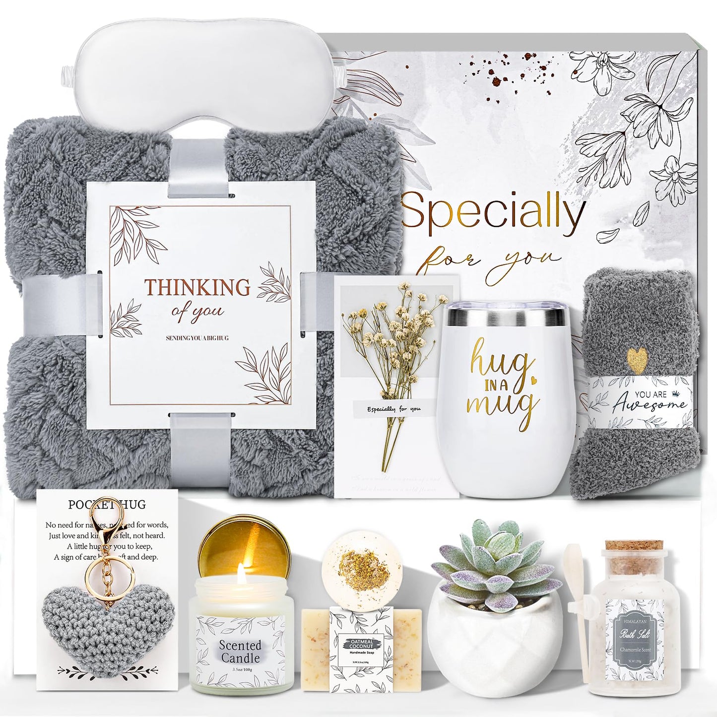 Get Well Gifts for Women Self Care Gifts Basket - Relaxing Spa Care Package After Surgery Mothers Day gifts - Feel Better Sympathy Mothersday Birthday Gift for Her Mom Sister Friend Wife (Gray)