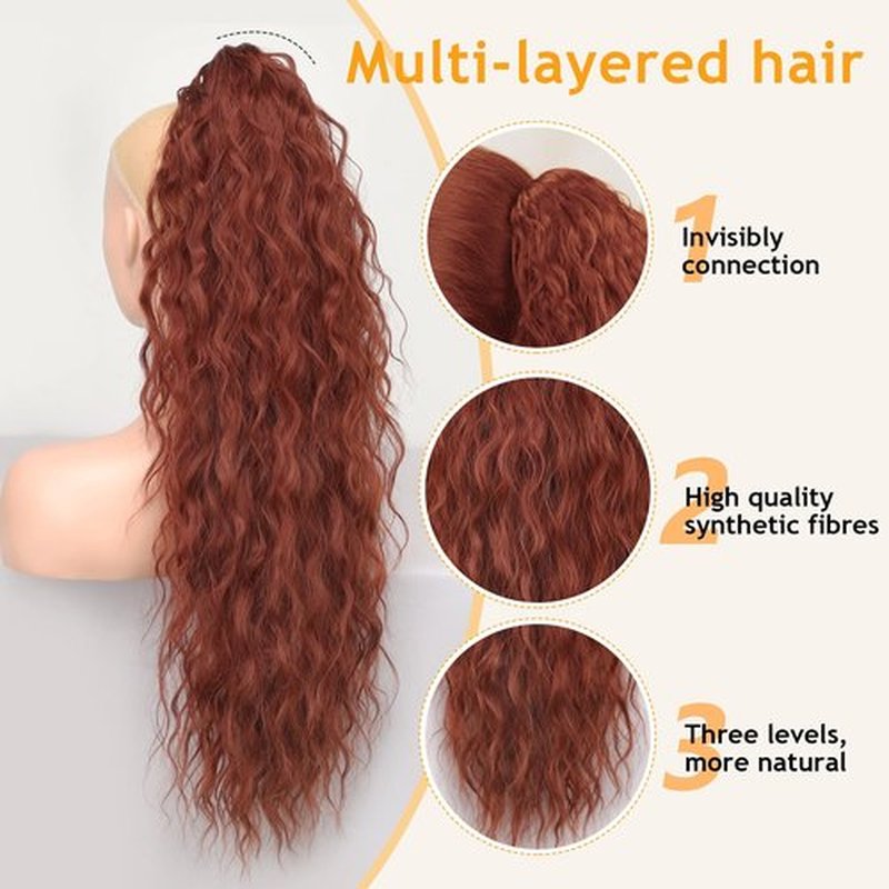 ORSUNCER Ponytail Extension Claw 30" Curly Pony Tail Clip in Claw Hair Extensions Fluffy Natural Looking Synthetic Hairpiece for Women Reddish Orange