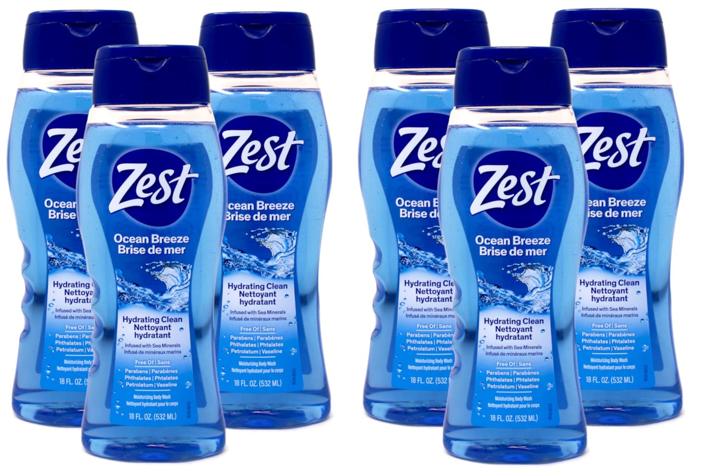 Zest Body Wash - Enriched with Sea Minerals - Invigorating Scent - Hydrating Body Soap - Suitable for All Skin Types - Ocean Breeze - 6 pc