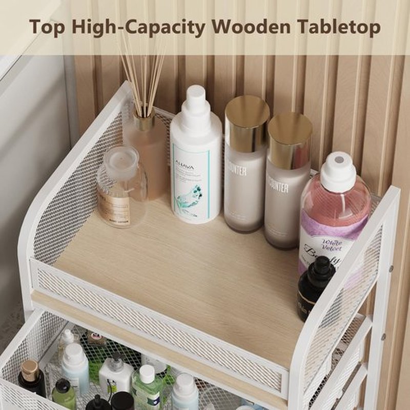 MODCART Makeup Organizer with 5 Drawers, Skincare Storage, Floor Skincare Organizers with Wheels Nameplates,Vanity Cosmetic Holder for Perfume, Nail Polish, Brushes, White