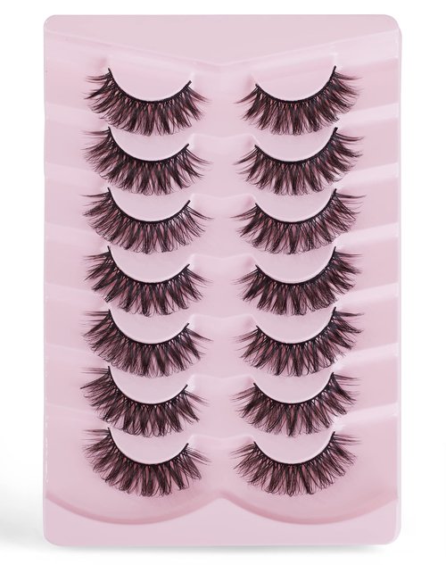 Onlyall Natural Lashes Wispy Lashes Natural Look False Eyelashes Natural Flared Eyelashes False Eye Lashes Soft Fluffy Lashes 7 Pairs Curl01