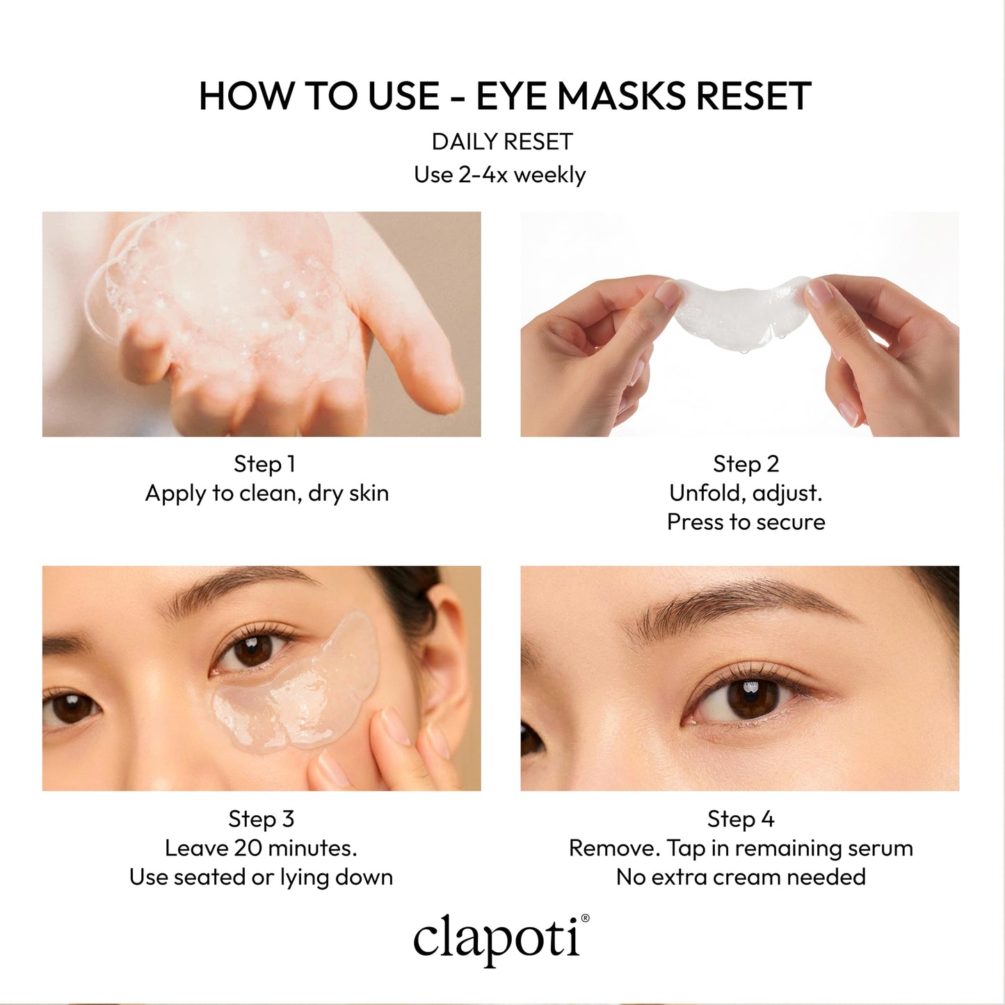 Clapoti Korean Cooling Under Eye Patches, 1 Pair — Depuffing, Dark Circles & Hydration, 99% Natural Ginkgo & Peptide Complex, Bamboo, No-Rinse, Gentle for Sensitive Skin, Vegan