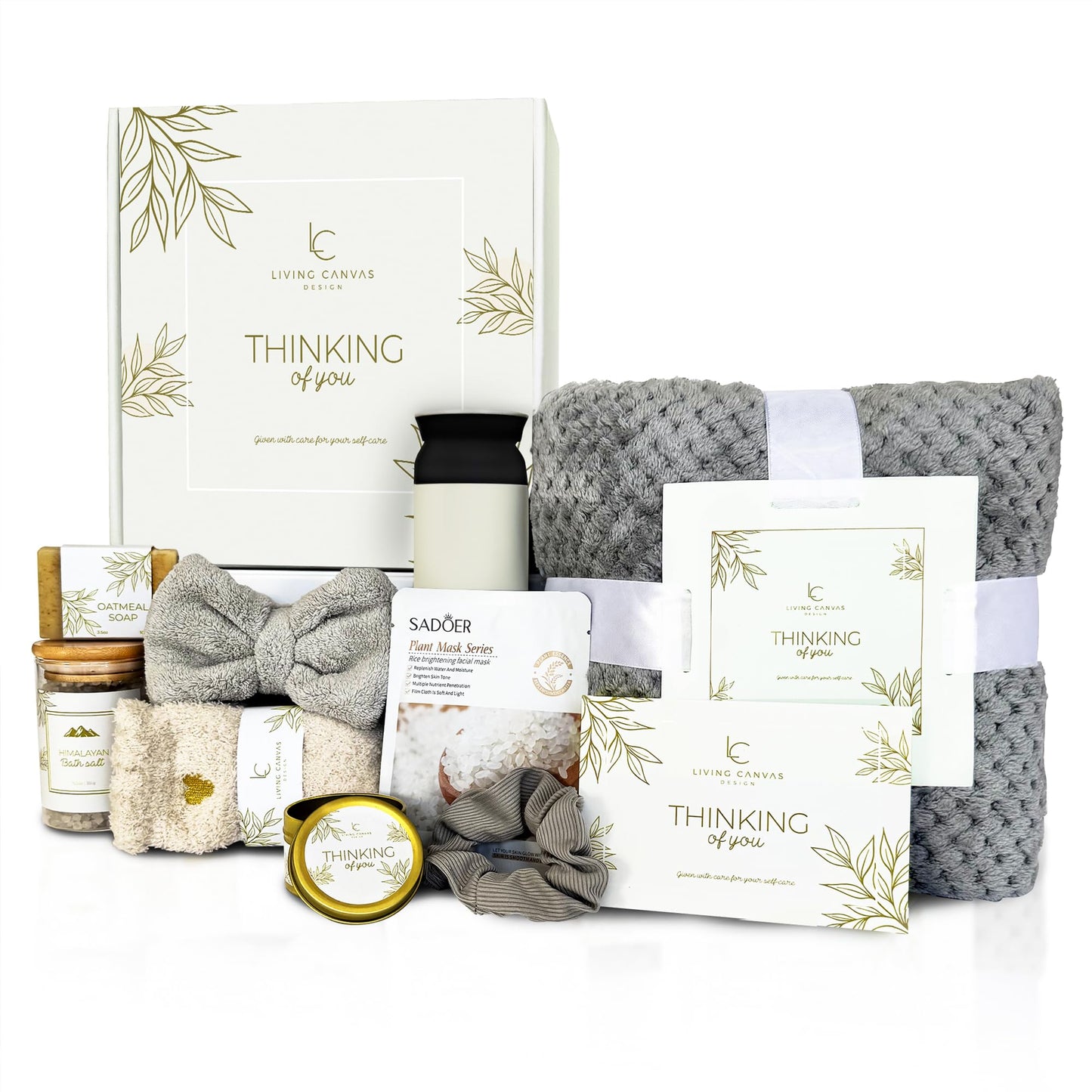 Self Care Gifts for Women 11 Piece, Womens Get Well Gifts for Mom Girlfriend Wife Daughter, Women’s Spa Gifts Baskets With Bath Salts, Oatmeal Soap, Blanket, Encouraging Inspirational Gift Basket, Whi