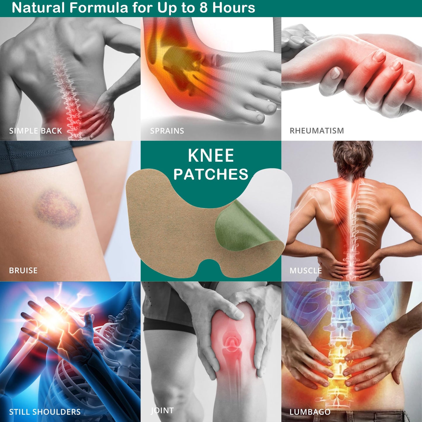 AOSORW Knee Relief Heat Patches: 24 Count Natural Herbal Wormwood Patches for Arthritis & Bone-on-Bone Support - Long-Lasting Relief for Muscle and Joint Discomfort