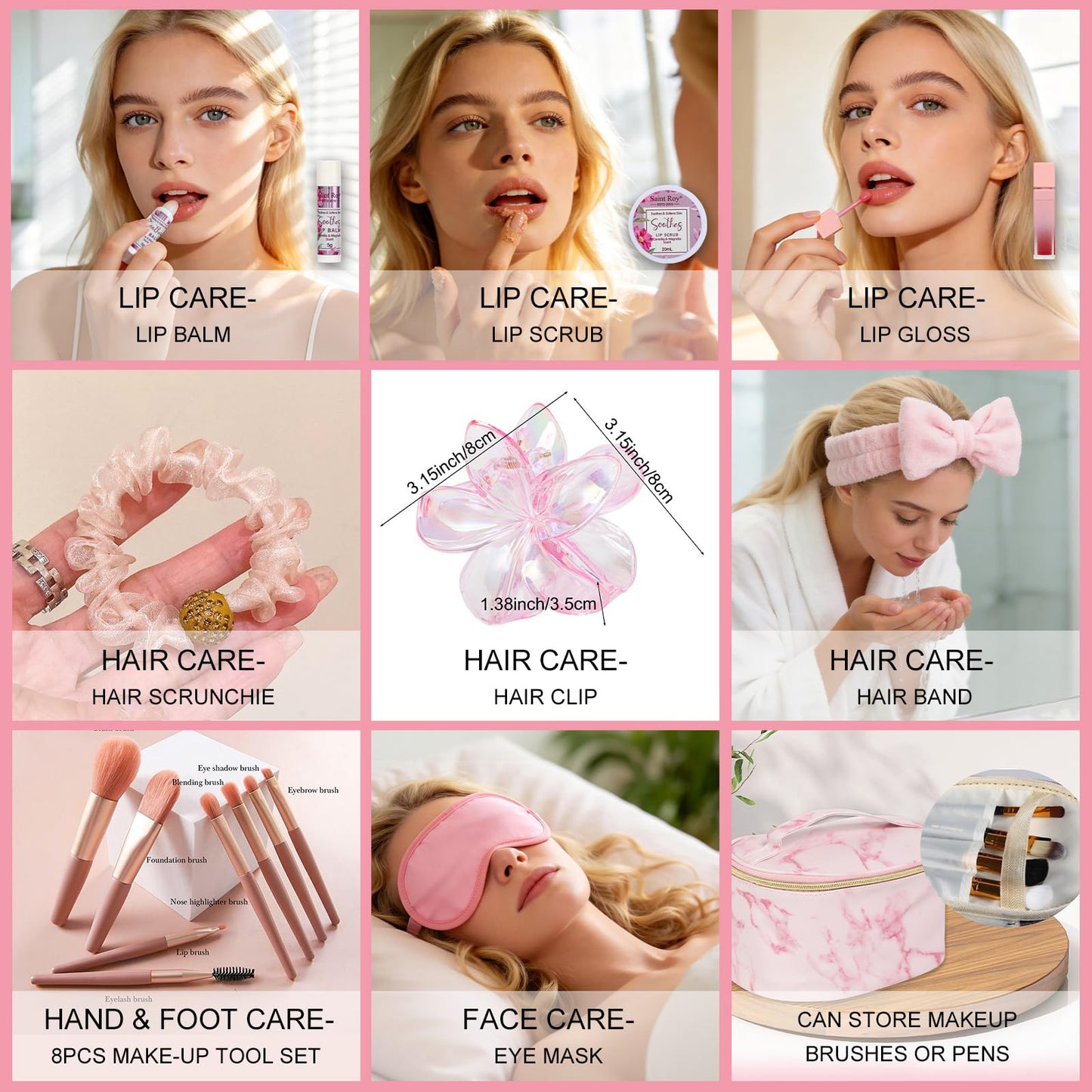 Camellia & Magnolia Facial Skin Care Set, 27 Pcs Bath & Body Spa Basket for Women, Beauty Care Kit, Makeup Bag, Face Serum, Perfume, Christmas, Mother Day, Valentine's, Birthday, Bridal Shower