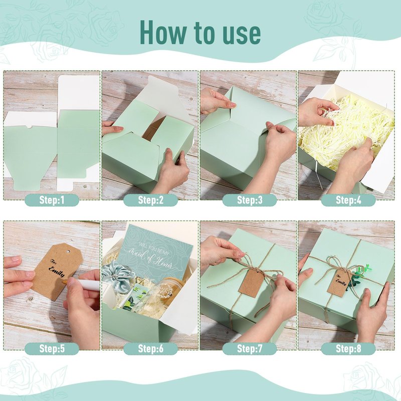 Teenyyou 60 Pcs Bridesmaid Proposal Gifts Bridesmaid Box Set Maid of Honor Gift Wedding Bridal Shower Include Jewelry Box Glass Cup Scrunchies Hair Knotted Bracelets Hand Cream Lip Balm Cards(Green)