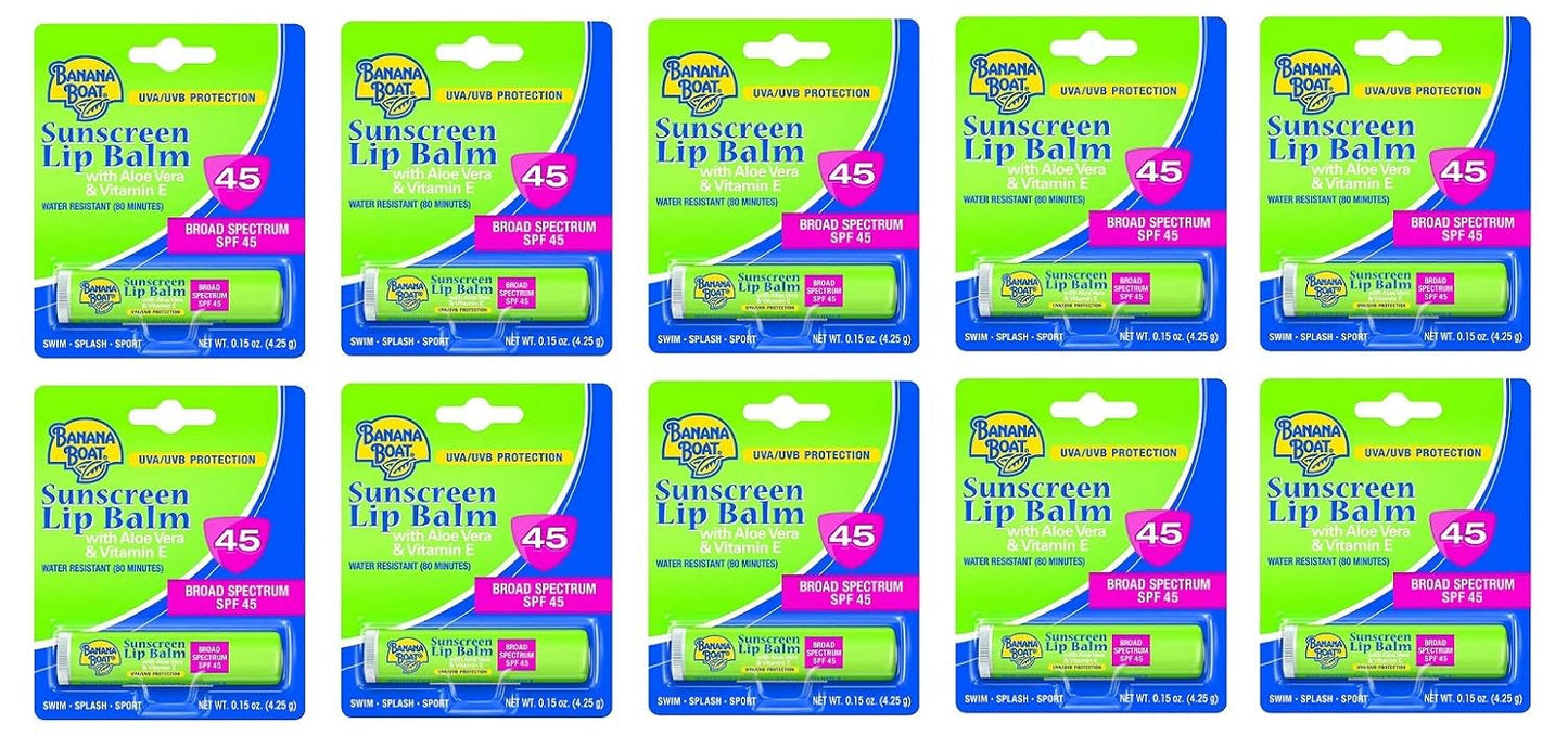 Banana Boat Aloe Vera Lip Balm SPF 45, 0.15 Ounce (10 Pieces)
