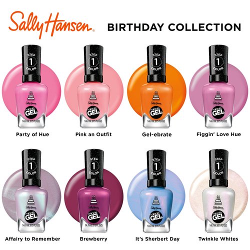 Sally Hansen Miracle Gel™, One Gel of a Party Party of Hue, Long Lasting, Gel-Like Formula, No UV Lamp Needed, Pink Nail Polish
