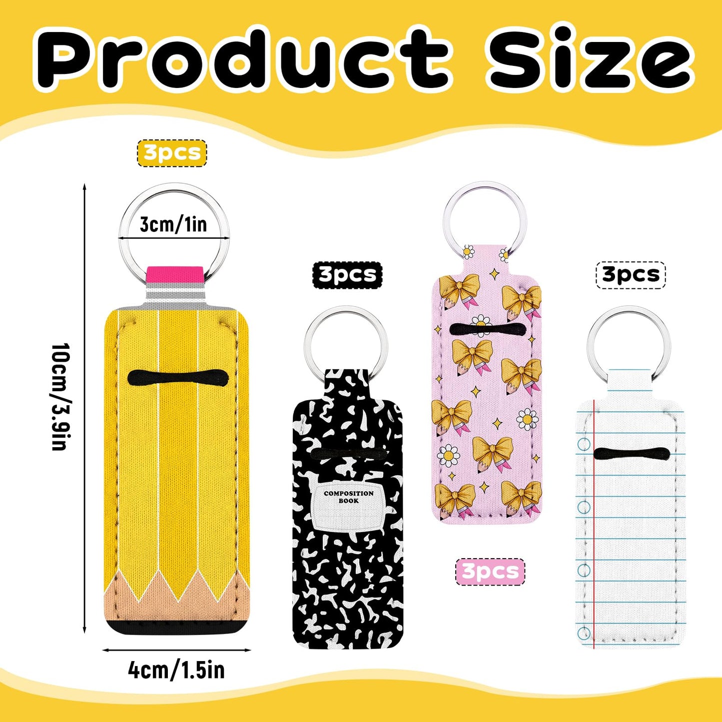 Kenning 12 Pcs Teacher Lipstick Holder Keychains Bulk Teacher Appreciation Gifts Portable Clip on Lip Gloss Sleeve Pouch Lipstick Holder Keychain Pocket Lip Balm Accessories Thank You Gifts for Women
