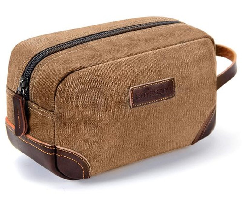 emissary Men's Toiletry Bag, Leather and Canvas Travel Toiletry Bag, Dopp Kit for Men, Travel Bathroom Bag Men's Shaving Kit, Travel Kit Small Bags for Men, Shaving Bag for Travel Accessories (Brown)
